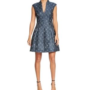 Halston Heritage Cap Sleeve MetallicJacquardDress